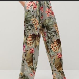 MANGO tropical print flowy wide leg pants nwt size s